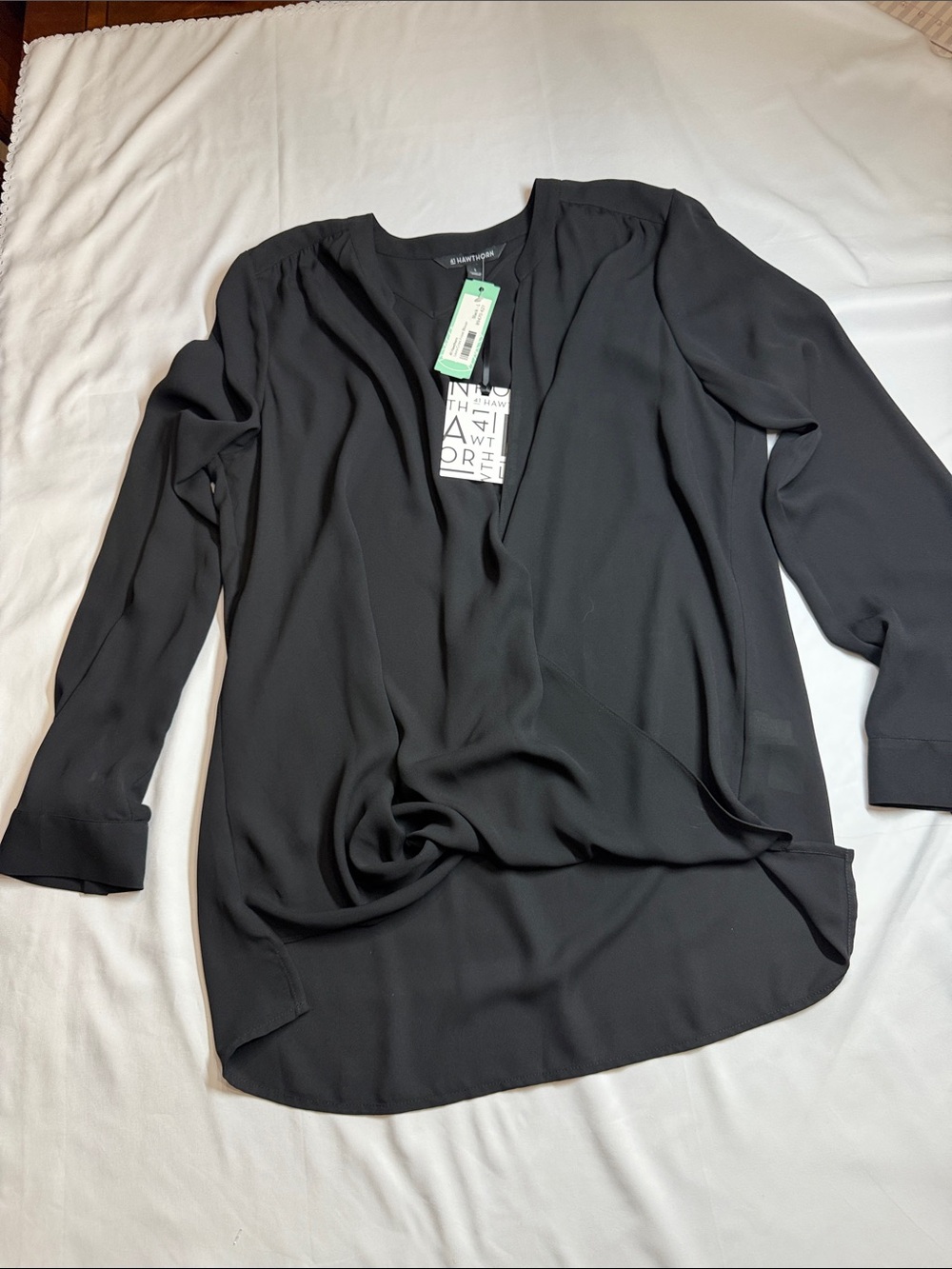 41 Hawthorn Black Faux-Wrap V-Neck Long Sleeve Blouse